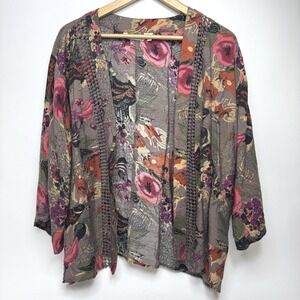 SOFT SURROUNDINGS Women's‎ Sz S Floral Open Front Oversized Kimono Blouse